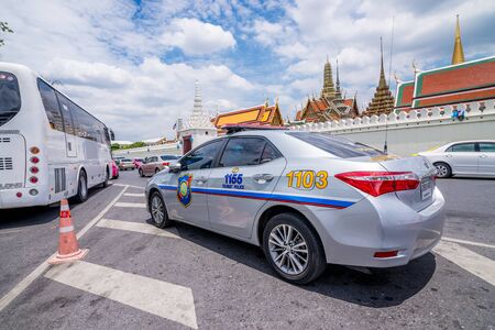 Bangkok, Thailand - Aug 10, 2015 The car of tourist police in front of The Grand Palaceのeditorial素材