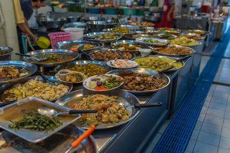 Bangkok, Thailand - Nov 14, 2015 Thai food at Or Tor Kor market, a well known place for fresh food, fruits and foods. Located next to Jatujak market.のeditorial素材