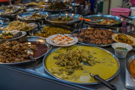 Bangkok, Thailand - Nov 14, 2015 Thai food at Or Tor Kor market, a well known place for fresh food, fruits and foods. Located next to Jatujak market.のeditorial素材