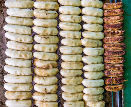Bangkok, Thailand - Nov 14, 2015 Grilled banana for sell on street of Chatuchak, the biggest weekend market in South East Asia.のeditorial素材