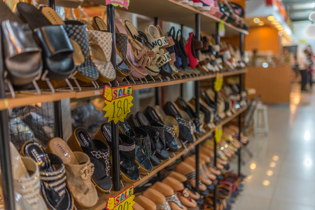 Bangkok, Thailand - Nov 14, 2015 Shoes for sell in JJ Mall which located next to Chatuchak market.のeditorial素材