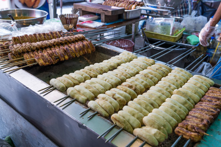 Bangkok, Thailand - Nov 14, 2015 Grilled banana for sell on street of Chatuchak, the biggest weekend market in South East Asia.のeditorial素材