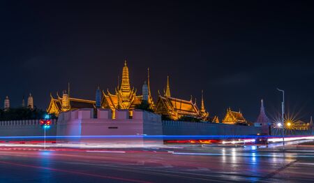 Kanchanaburi, Thailand - Apr 6, 2016 Night at The Grand Palaceのeditorial素材