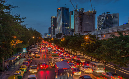 Bangkok, Thailand - Jun 25, 2016 Traffic jam in rush evening hour in Chatuchak areaの写真素材