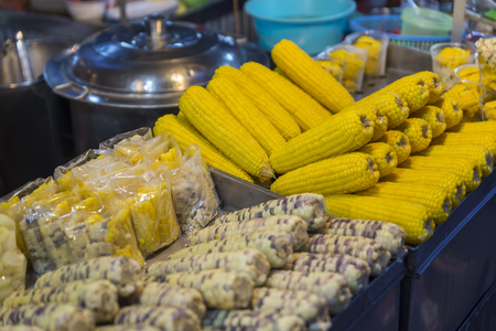 Stream sweet corn on night street food Thailandの写真素材