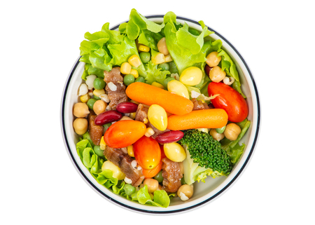 Isolated Top view  healthy food or salad on white background.の写真素材