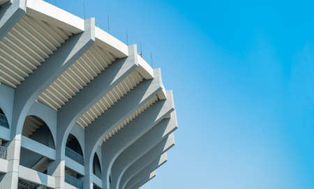 Bangkok, Thailand - Feb 20, 2020 : Edge of Rajamangala Stadium with clear beautiful blue sky,...
