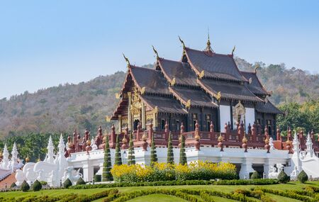 Chiang Mai, Thailand - Dec 25, 2019 : Beautiful landmark in garden, Royal Pavilion at Royal Flora...