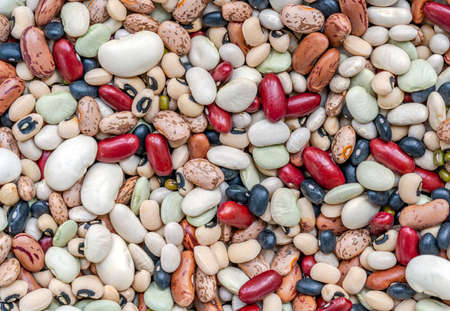 Close up many beans, different kind of beans. Fill frame with mix beans. Concept for vegetarian theme background.の写真素材