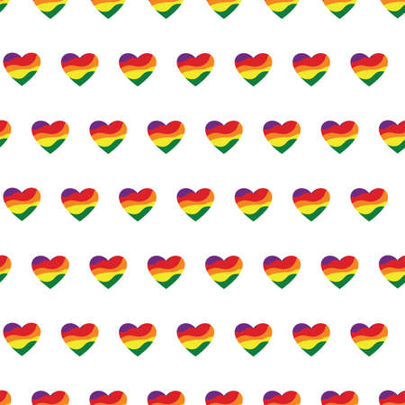 Vector seamless pattern of heart shape with colour of LBGTQ on white background.の写真素材