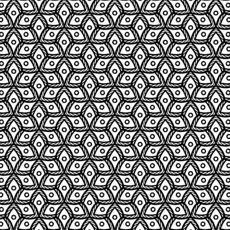 Seamless pattern of abstract cube shape, black ink line with small round shape on white background.の写真素材