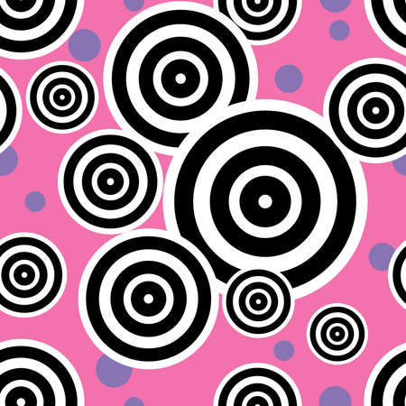 Seamless pattern of black line circle on pink background, random round shape position, graphic pattern.の写真素材