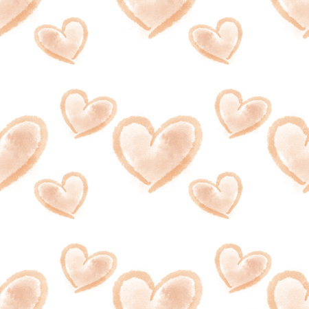 Watercolor painting of hearts, cute watercolor heart shape spreading around on white background, hand-drawn paint, seamless pattern.の写真素材