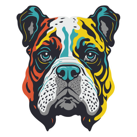 Isolated art of the Bulldog head, street graphic design style with flat color on white background. Pattern graphic of dog design.の写真素材