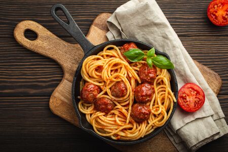 Meatballs pasta in tomato sauceの写真素材