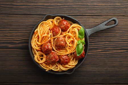 Meatballs pasta in tomato sauceの写真素材