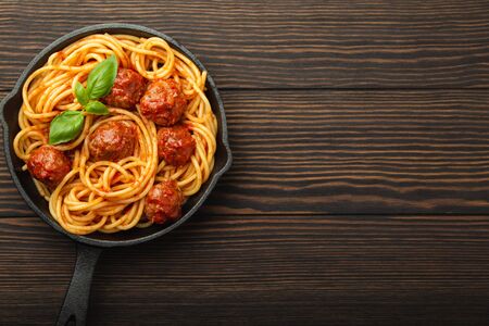 Meatballs pasta in tomato sauceの写真素材