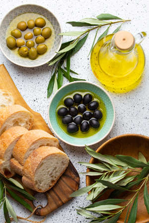 Ingredients and appetizers for Italian or mediterranean mealの写真素材