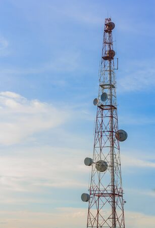 signal tower with blue skyの写真素材