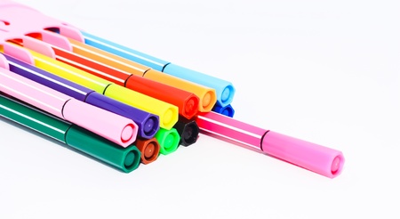 group of the colorful pen isolated on white backgroundの写真素材