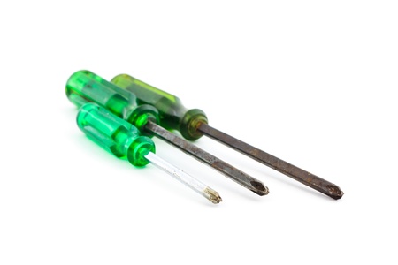 the old screw drivers on white backgroundの写真素材