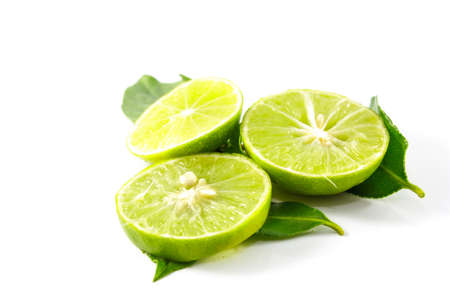 fresh limes on white backgroundの写真素材