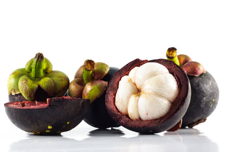 Thai fresh mangosteen on white backgroundの写真素材
