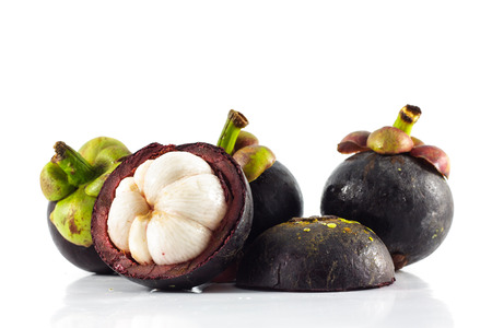 Thai fresh mangosteen on white backgroundの写真素材