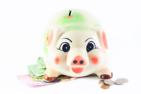 piggy bank on white backgroundの写真素材