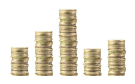 column of coins isolated on white backgroundの写真素材