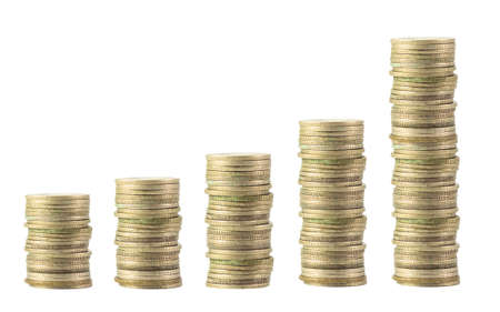 column of coins isolated on white backgroundの写真素材