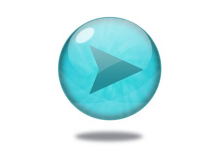 play icon in blue button on white backgroundの写真素材