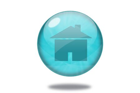 home icon in blue button on white backgroundの写真素材