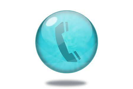 phone icon in blue button on white backgroundの写真素材