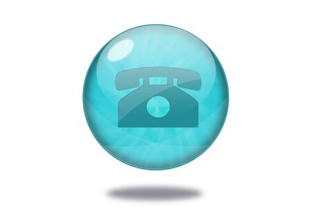 phone icon in blue button on white backgroundの写真素材
