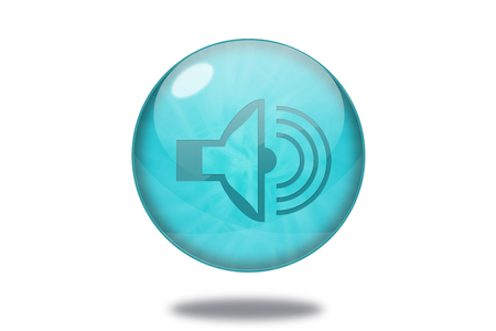 sound icon in blue button on white backgroundの写真素材