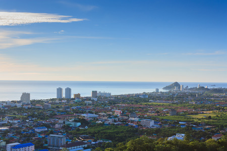 Huahin city from viewpoint in the morning in rainy seasonの写真素材
