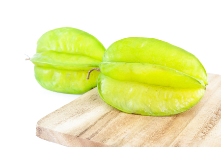 fresh star fruits on white backgroundの写真素材