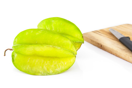fresh star fruits on white backgroundの写真素材