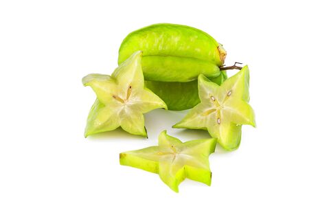 fresh star fruits on white backgroundの写真素材