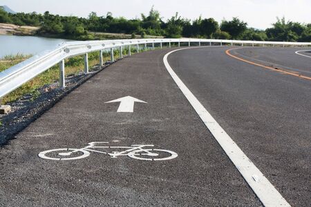 bicycle sign on the road : bicycle laneの写真素材