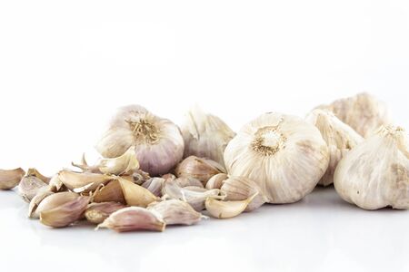 group of garlic on white backgroundの写真素材