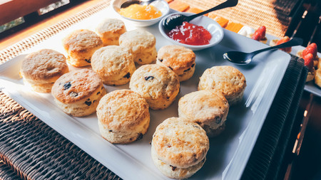 appetizers mini bun and jams on tableの写真素材