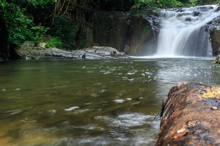 fourth level of Pa-la-u waterfall  in rainy season,Hua-hin,Thailandの写真素材