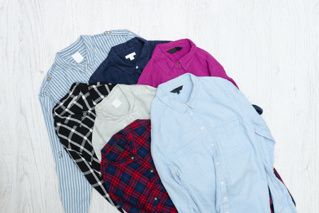 Five colorful shirts, assortment. Fashion Conceptの写真素材
