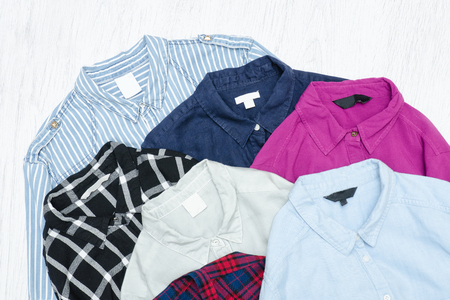 Five colorful shirts, assortment. Fashion Conceptの写真素材