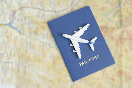 Airplane on the blue passports. Close upの写真素材