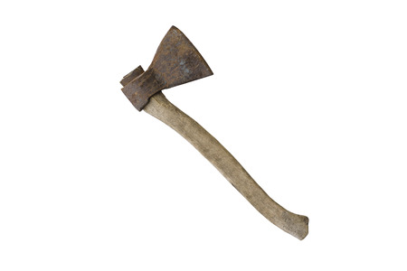 Old rusty ax in a man's hand. Isolateの写真素材