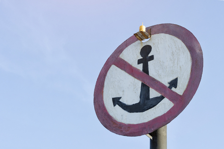 Sign Anchors do not throw against the blue sky. Close-up.の写真素材