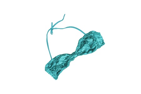 Green swimsuit bra. Beach wardrobe. Isolate on white backgroundの写真素材